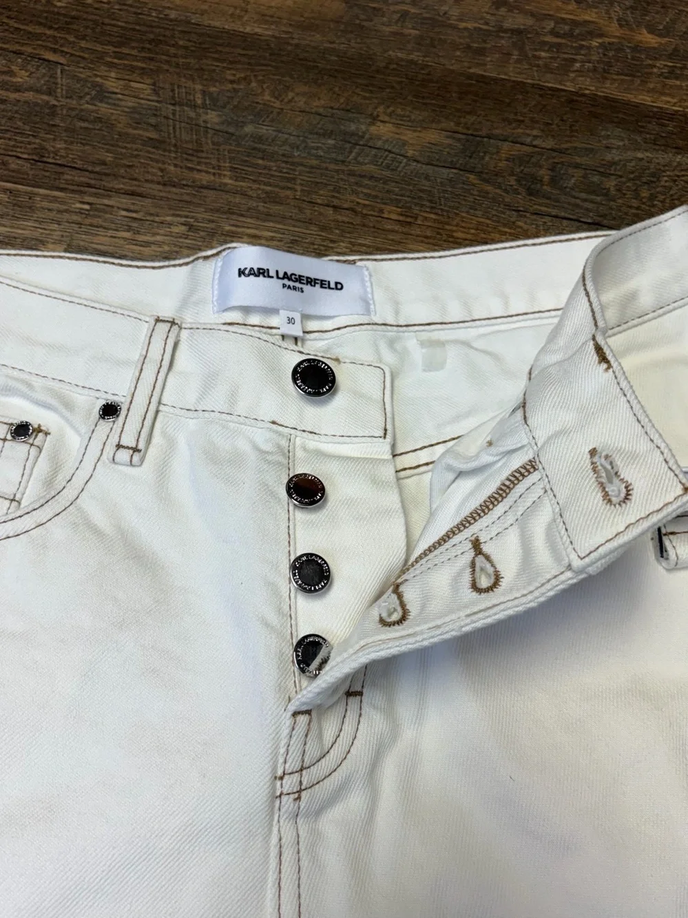 NEW Karl Lagerfeld Contrast Stitch Carpenter Natural Denim Pant Men 30X30 Cotton